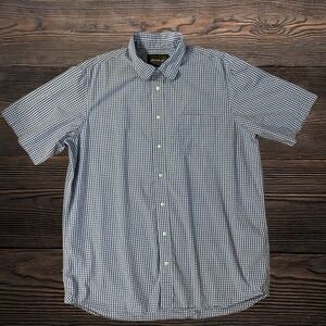 Eddie Bauer Men's XL Tall Blue White Plaid Cotton Short Sleeve Button-Up Shirt